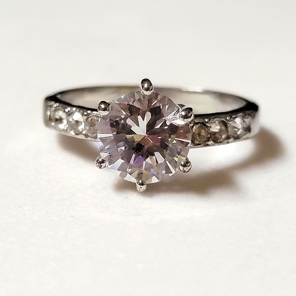 Engagement Style Fashion Ring Silver Tone Simulated Diamond